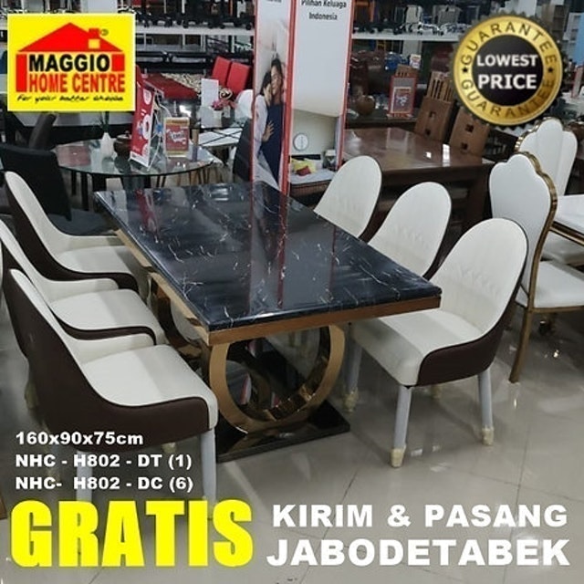 MAGGIO Meja Makan Marmer - Marble Dining Table 6 Chair - NHC Series 1